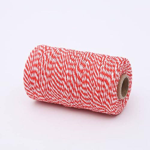 KEOJI 100M 2mm Mix Color Baumwollkordel für Handarbeiten Thread Twisted String DIY für Zuhause Hochzeitsdekoration Geschenkverpackung Seile-Rot Weiß,2mm 100M