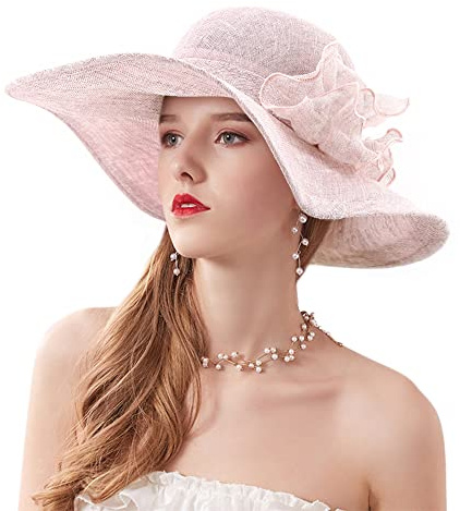 Naimo Damen Organza Kirche Kentucky Hüte Derby Fascinator Hut Elegante Schleife Breite Krempe Brauthut Tea Party Hochzeit Sonnenhut