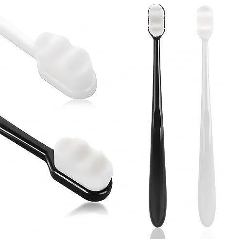 2 Pezzi Spazzolini Extra Morbidi Micro Nano Spazzolino Manuale Morbido Con 22.000 Spazzolino Manuale Con Setole Morbide Per Gengive Deboli Adulti E Bambini (Noir, Blanc)