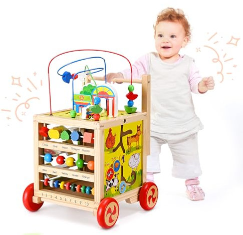 Ixdregan 5 IN 1 Lauflernwagen holz, Werkzeugbank für Kleinkinder, hölzerne Lauflernhilfe für Jungen und Mädchen, baby lauflernhilfe, Baby-Aktivitätszentrum, lauflernwagen ab 1 jahr
