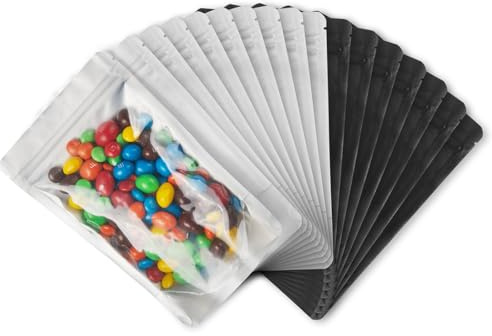 LZLPACKING 100 stycken luktsäkra mylarväskor, återförslutningsbara förpackningspåsväskor med klart fönster för matförvaring, stående påspåsar (svart, 15 x 23 cm/6 × 9 tum)