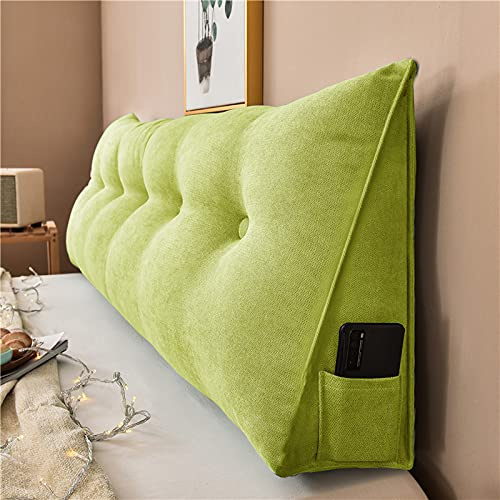Treer Rückenkissen Lesekissen Keilkissen für Bett Sofa, Samt Großes Lendenkissen Rückenlehne Dreieckigen Abnehmbarem Bezug Kopfteilkissen Bettkissen mit Seitenfach (80 * 50 * 20cm,Grün)