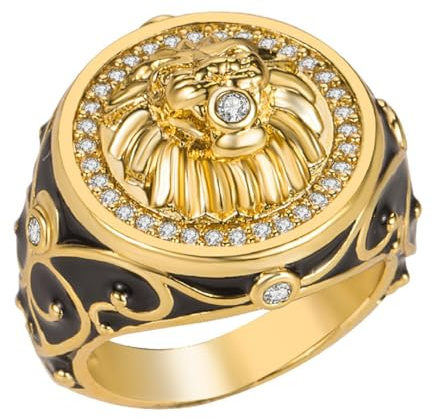Bague Lion Étincelante en Strass et Cristal Doré Style Motard Viking Hip Hop Punk pour Hommes