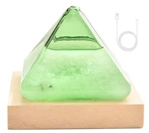 PUCHEN Wetterglas, Sturmglas - Grünes Pyramiden-Sturmglas-Barometer mit leuchtendem Holzsockel | Kreative stilvolle Wettervorhersage-Station-Flasche, Heimdekoration, Geschenk für Frauen, Männer