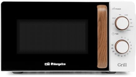 Microondas de Diseño con Grill 20L 700W | Microondas de Sobremesa Blanco | Microondas de Convección 5 Potencias | Medidas 44,6x24,3x36,1 cm