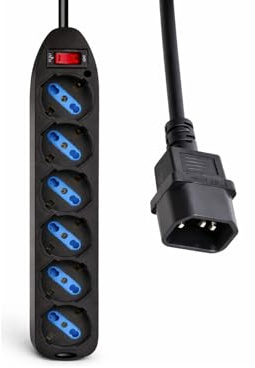prometeo electronics Multipresa per ups Gruppo di continuità a 6 Posti Universali Spina VDE IEC C14 Interruttore con Protezione da sovraccarico Cavo 1,5m