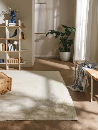 benuta Pure Tappeto Juta Jutta - Avorio 80x150 cm - Tessuto a Mano per Camera da Letto, Salotto, Soggiorno - Design Boho - Adatto al Riscaldamento a Pavimento