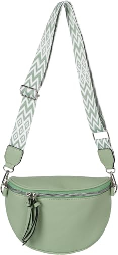 styleBREAKER Damen Halbmond Umhängetasche Zick-Zack | 23x16x7 cm Crossbody Bag aus Kunstleder, 2-Wege-Zipper, 1 Rückfach, breiter anpassbarer Muster-Riemen (92-139 cm).