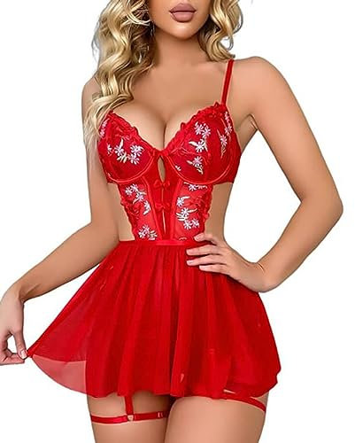 WILLBEST Umstandsmode Babydoll Dessous Damen sexy unterwäsche rot männer Boxershorts Dessous für große größen Dessous Set kaufen Bustier mit verstellbaren trägern Weihnachts Dessous Damen halterlose