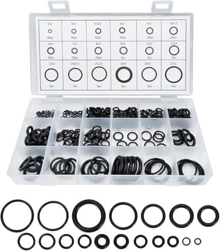 Gummiringe 225 tlg. Set Dichtungsringe, O-Ring Sortiment, Dichtungen für Wasserhahn Sanitärwartung,18 Größen, Ø 3-22 mm