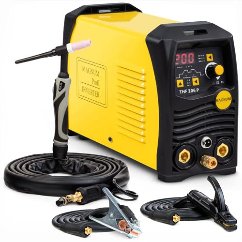 MAGNUM THF 206 P - 200A DC WIG Schweißgerät mit Puls, Punktschweißen und MMA - HF-Lichtbogenzündung, 2-Takt und 4-Takt Funktion, FAN STOP, IGBT-Technologie - Set Solo