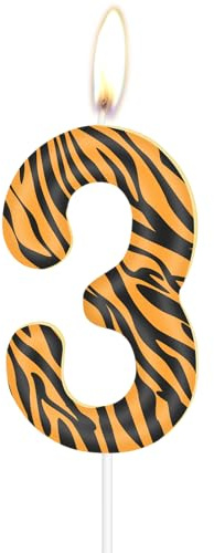 Tiger Print Geburtstagskerzen, Tiger Nummer 3 Kerzen Leoparden Kuchendekorationen, Gepard 3rd Geburtstag, Kuchendekoration, Leoparden Tiger Geparden Thema für Mädchen Jungen Kinder Partydekoration