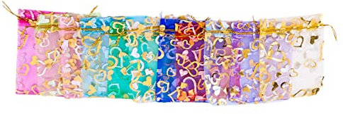 100 Stück Organzasäckchen,Organzabeutel Schmuckbeutel,Geschenkbeutel mit Kordelzug,Transparentes Beutel für Festival Party Hochzeit Weihnachten,Schmuck Kosmetik Süßigkeiten,Gemischte Farben 17x23cm