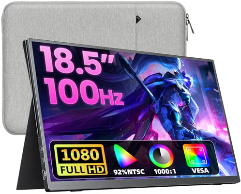 Upperizon Portable Monitor 18.5 inch FHD 130% sRGB 100Hz HDR HDMI USB-C Travel Monitor for Laptop MacBook PC Surface PS5 Xbox, Large External Display with Cover & Speakers, VESA Compatible