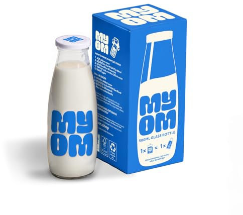 MYOM - Glass Bottle - Glass Milk Bottle - Empty for Milk Storage - Includes Lid - Reusable - Milk Container - 1 x 500ml