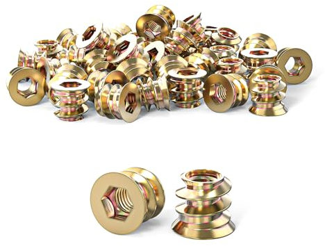 ORTAVA Lot de 20 écrous à visser M6 x 10 mm - Inserts filetés pour bois M6 - Écrous filetés hexagonaux galvanisés pour assortiment de meubles en bois