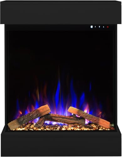 AFLAMO Dame Black - Chimenea eléctrica de pared LED integrada/efecto de llama realista/chimenea eléctrica de pared con función de calefacción, decoración perfecta para el salón