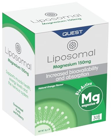 Quest - Liposomal Magnesium Citrate Complex 30x 150mg Sachets. High Potency Bio-Active Powder Drink Magnesium Supplements with Improved Absorption Formula. Vegan and Gluten Free
