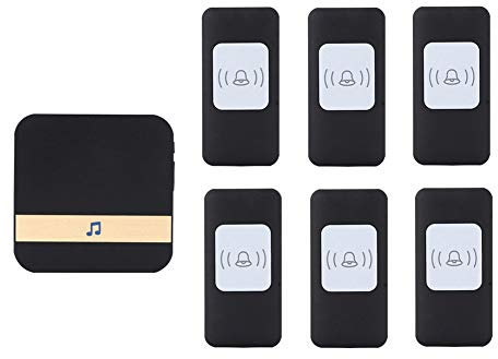 WOTZOV Wireless Waterproof Doorbell, Universal Smart Door Chime 300M Operating Range Door Chime,6 Push Button+1 Receivers,52 Ringtones,4 Volume Levels,Gold,Black