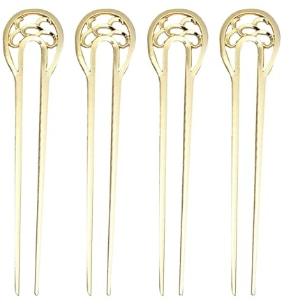 Lot de 4 fourchettes à cheveux de style chinois pour femme en forme de U - Outil de coiffure pour chignon français - Forte tenue de queue de cheval - Léger - Doré