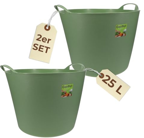 2er Set Flexibler Eimer 25 L Wäschewanne Mehrzweckkorb Wäschekorb flexibel rund Gartenkorb Flexible Wanne Plastikkorb mit Henkel Futtertrog Pferd