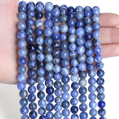 Sahoottie 100 Stück Blaue Sodalith Perlen 6mm Runde Naturstein Perlen | Blaue Edelsteinperlen mit Loch für Armbänder Blaue Steinperlen zum Auffädeln Selber Machen Ketten DIY Schmuckherstellung