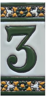 Piastrelle numero civico in ceramica dipinta a mano Sevillia Green misura 11 × 5,5 cm (numero 3)
