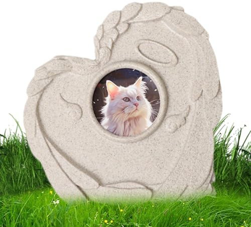 Generisch Piedra conmemorativa para mascotas - Piedra sepulcral de gatos,Piedra de cementerio en forma de corazón con marco de fotos y conmemorativa conmemorativa para decoración funeraria
