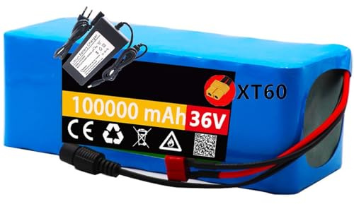 E-Bike Akku 36V 100Ah Elektrofahrra Lithium Batterie 36V 100AH wasserdichter PVC-Akku mit 42V Ladegerät eingebauter BMS für 36V 1000W~200W Motoren XT60/T