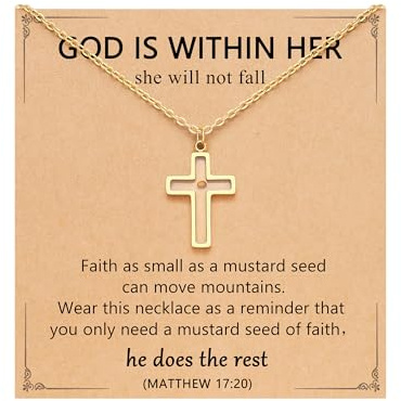 Eryuor Mustard Seed Cross Necklace for Women Girls Baptism Christian Jewelry Religious Birthday Christmas Confirmation Gifts for Teen Teenage Girls 8 12 14 16 18