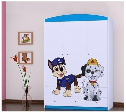 BDW - Armoire avec Tiroirs - 128cm de Large, 190cm de Haut - Armoire de Couloir 3 Portes, avec Tringle À Vêtements et Étagères - pour Chambre À Coucher, d'enfant - Bleu 4