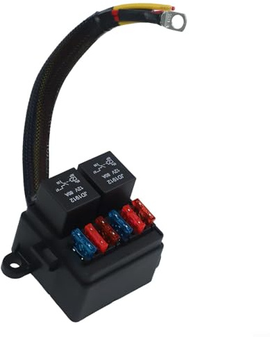 Niceminiwall Fusibile automobilistico precablato per scatola relè con 2 relè a 4 pin 80A e 6 fusibili a lama, alloggiamento ignifugo impermeabile IP65, cablaggio preinstallato per auto,