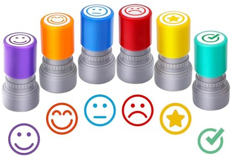 6 Stück Lehrerstempel, Niedliche & Einfache Emoticons Kinder Siegel, Praktisch Lehrerstempel Grundschule, Einzigartig Lehrer Motivationsstempel zur Hausaufgabenkorrektur, Nachhilfe