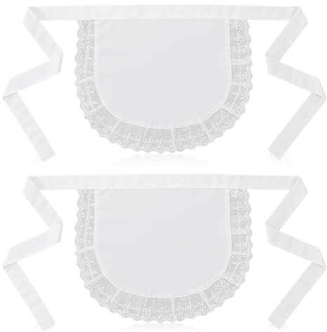 Bewudy 2 Stück Damen Taillenschürze, Weiße Rüschenschürze Zimmermädchen Kostüm Verstellbare Taille Servierschürze Kochschürze Maid Dress Für Köche Kochen Kellnerinnen Diener Bistro Café Cosplay Partys