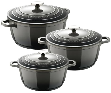 Juego de 3 Cacerolas de Ø20Ø24Ø28cm y 2,4L, 4,4L y 6,5L con tapas en Aluminio fundido en color Gris EXCALIBUR Bergner