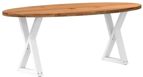 HETFTJN Esstisch Massivholz Eiche Hellbraun 200x100x74 cm oval Metallgestell weiß verstellbare Nivellierfüße zusammenbaubar modernes Design für Küche Esszimmer Wohnzimmer