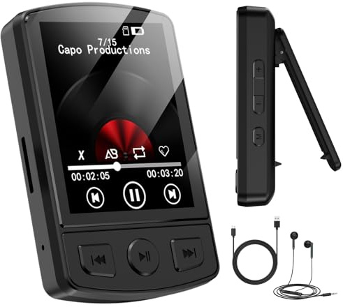 MP3 Player with Clip 64GB Mini MP3 Player with Bluetooth 5.2,Portable MP3 Music Player with Earphones,HiFi-Speaker,FM Radio,Voice Recorder,E-Book for Outdoor,Home,Sporting(Black)