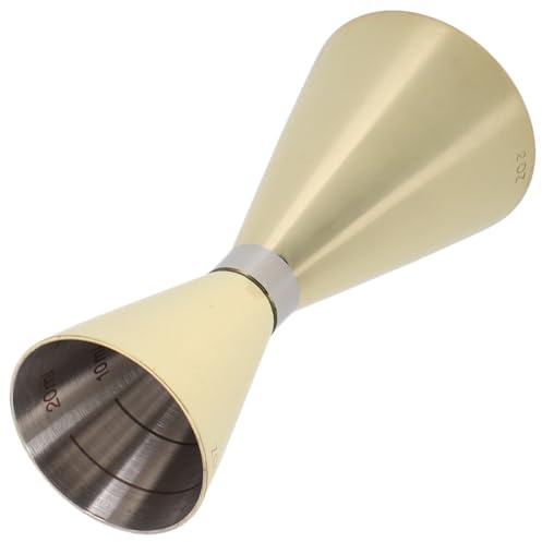 jojofuny Doseur Double en Acier Inoxydable 30/60 Ml Mesure Intérieure et Bordure Dorée, Jigger pour Bar et Usage Domestique, Outil de Mixologie Ergonomique
