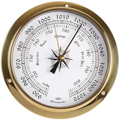 Altimeter Barometer 115mm Wall Mounted Barometer Thermometer Hygrometer Watch Tidal Clock Weather Station Copper for Indoor Outdoor(Depotic)