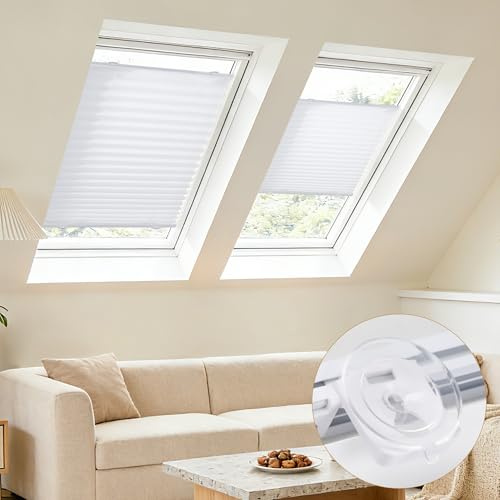Grandekor Plissee ohne Bohren mit Saugnäpfen Crush 70x120cm Weiß | Plisseerollo für Dachfenster Blickdichtes Faltrollo Innen Sonnenschutz für Fenster ohne Werkzeug Verstärkter Halt Aluschiene