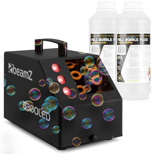 BeamZ B300LED Seifenblasenmaschine mit farbigen LEDs, inkl. 2L Flüssigkeit, Fernbedienung, 25 Watt, Luftblasenmaschine, Bubble Machine, 10.000 Bubbles pro Minute, Seifenblasen Hochzeit - Schwarz