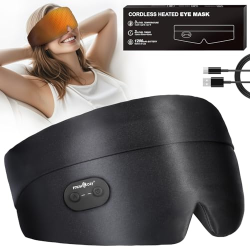 MUSICOZY Wärmebrille elektrisch Wärmende Beheizte Augenmaske mit Akku ohne Kabel, Seidenaugenmaske wiederaufladbar Augenkompresse