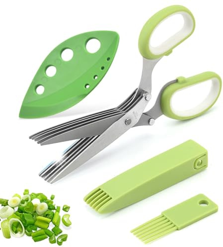 Kräuterscheren-Set, Mehrzweck-Kräuterschneider mit 5 Klingen, mit Sicherheitsabdeckung und Reinigungskamm zum Schneiden von geschreddertem Salat, Kilantro Fresh, grüne Zwiebel usw.