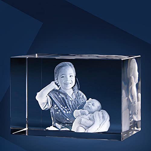 LOOXIS Personalisiertes 3D Laser-Foto vom eigenen Bild in Glas gelasert – Geschenk-Idee zu Weihnachten, Geburtstag, Hochzeitstag, Frauen und Männer – Quader, M Querformat