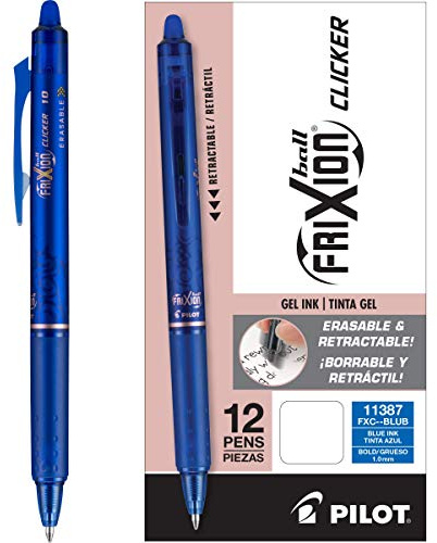 PILOT FriXion Clicker Erasable Gel Pens, Blue Ink, 12-Pack