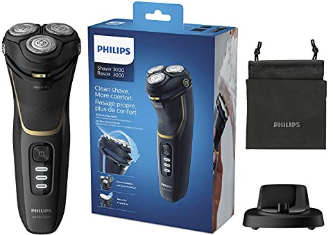 Philips Series 3000 Wet or Dry Men's Electric Shaver with a 5D Pivot & Flex Heads, Noir Gold