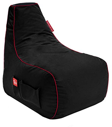 GAMEWAREZ Crimson Warrior Sitzsack – Gaming-Sitzsack, Indoor und Outdoor geeignet, mit Rückenlehne zum Zocken, praktische Seitentasche, robust und reißfest, Made in Germany, schwarz-rot