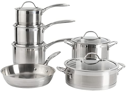 ProCook Professional Stainless Steel Cookware Set Uncoated Induction & Oven Safe Pans Cooking Pots - 6 Piece, 14/16/18/20/24/24 cm