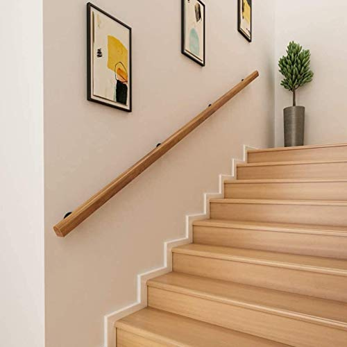 Bannister Rail for Stairs, Wood Handrail - Complete Kit Wood Stair Handrails Home Against The Wall Indoor Loft Elderly Railings Handrails Corridor Support Rod Stair Parts 10FT/3 Segment