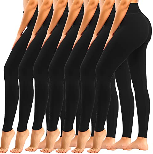 yeuG 7 Pack High Waisted Leggings for Women Tummy Control Soft Workout Yoga Pants Full Length & Capri(Black,Small-Medium)